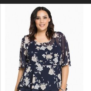 Torrid 4x Navy Sheer Peplum Top